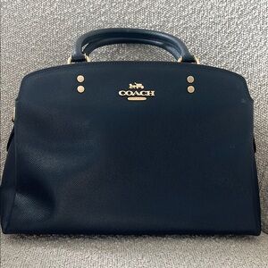 Coach Navy Blue Handbag with Gold Accents